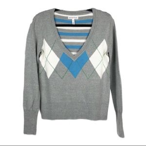 Aeropostale Argyle Striped Sweater Blue Gray Large